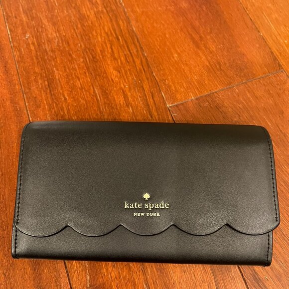 NWT Kate Spade Black Scallop Leather Wallet on Chain - Picture 7 of 11